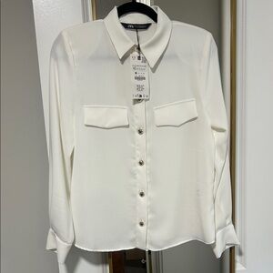 Zara Cream Button-Down Shirt